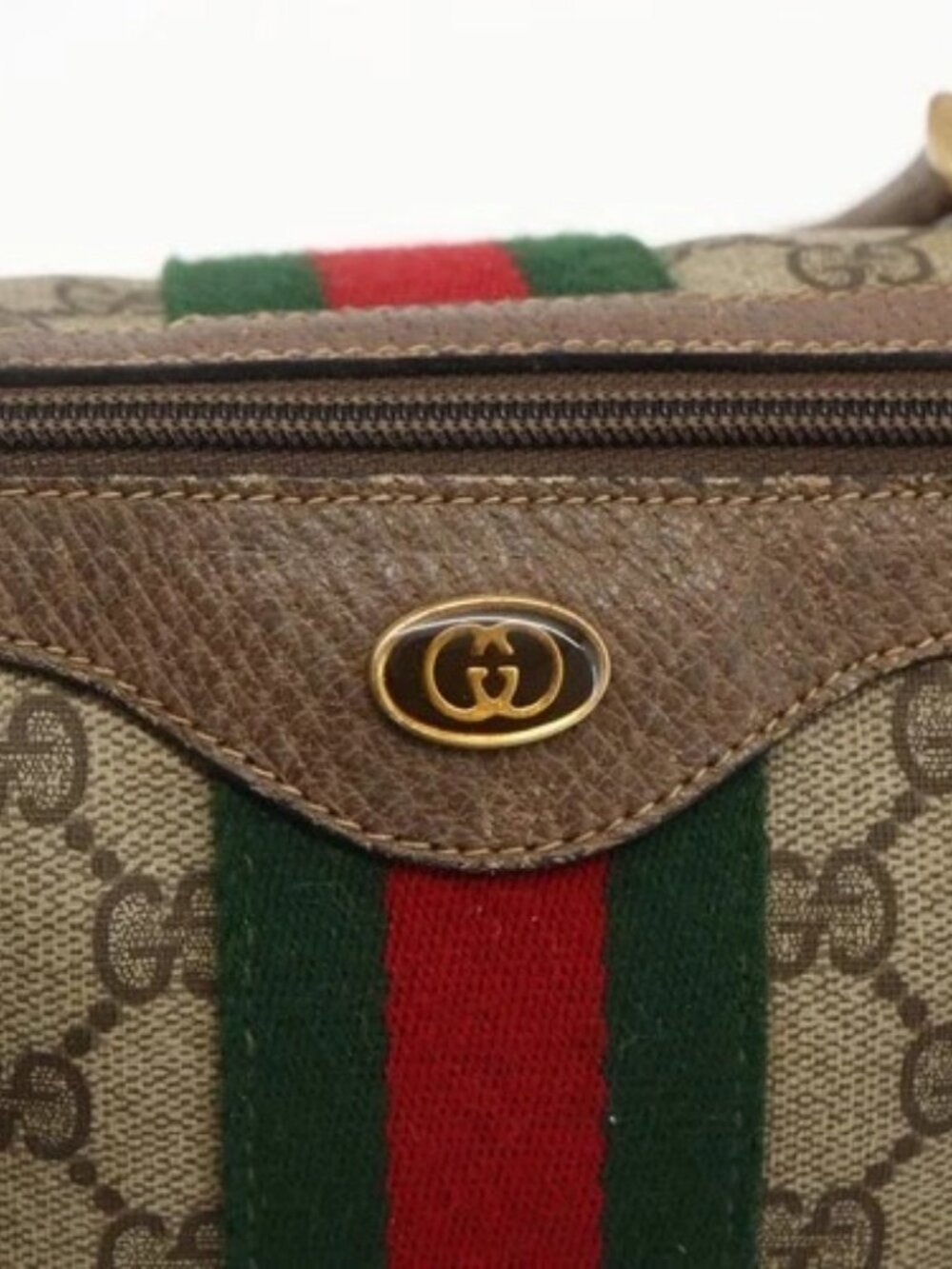 GUCCI GG Supreme Web Sherry Line Boston Bag PVC Beige Gold 39 02 007 Auth 165215 - Picture 10 of 16